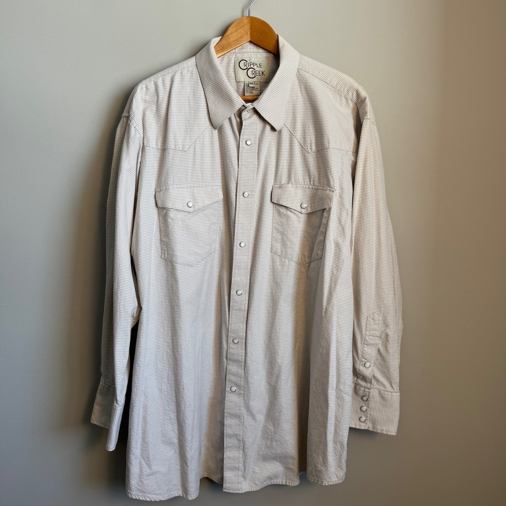 Cripple Creek Mens Vintage Western Pearl Snap Houndstooth Shirt Tan Beige XXL